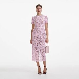 NEW Self-Portrait Fine Lace Pearl Midi Dress in Pink | UK 8 / US 4
